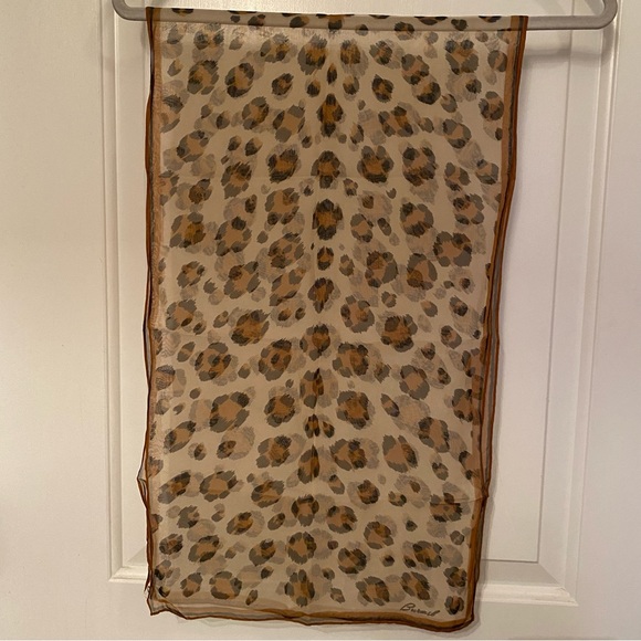 BURMEL SCARF VINTAGE CREAM BROWN BLACK SHEER ANIMAL PRINT HAND ROLLED RECTANGLE - Picture 6 of 8